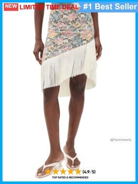 Jacquard Floral Asymmetrical Fringe Hem Skirt Cotton Blend Hand Wash